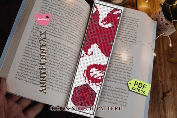 Fantasy Bookmark Cross Stitch Pattern Pdf Red Dragon With Dice Etsy