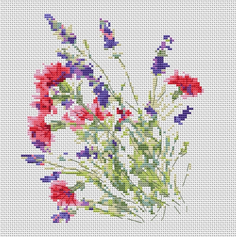 Wildflowers Cross Stitch Pattern PDF Flowers Counted Needlepoint Embroidery Design Wildflower