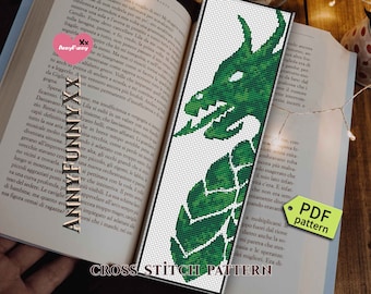 Green Dragon Bookmark cross stitch pattern New dad gift Dungeon magic needlepoint embroidery design Fantasy dragon gift for reader aesthetic