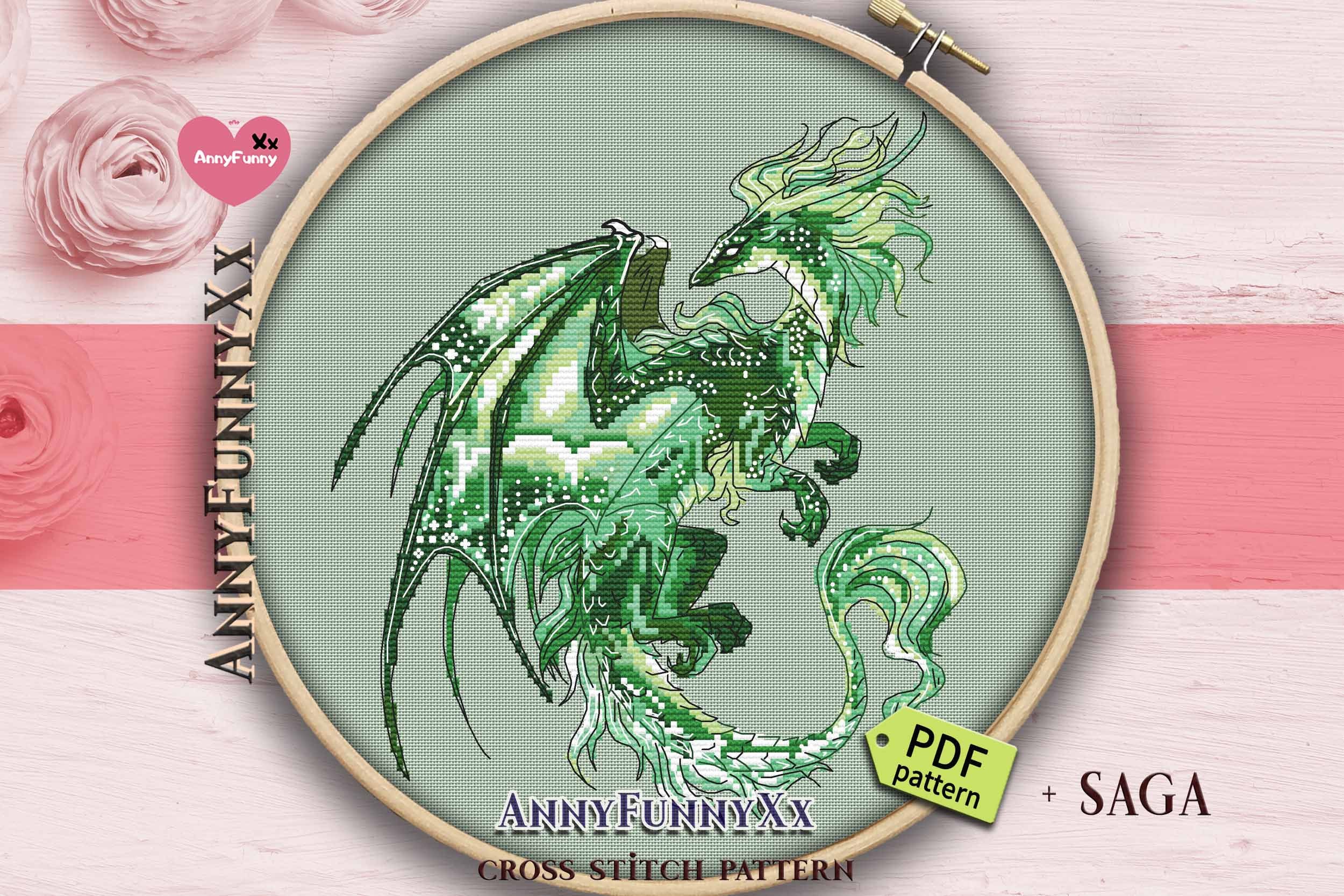 Emerald Green Dragon Cross Stitch Pattern PDF Fantasy Magic - Etsy