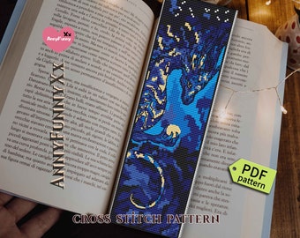 Dragon Bookmark cross stitch pattern PDF Epic Dragons blue
