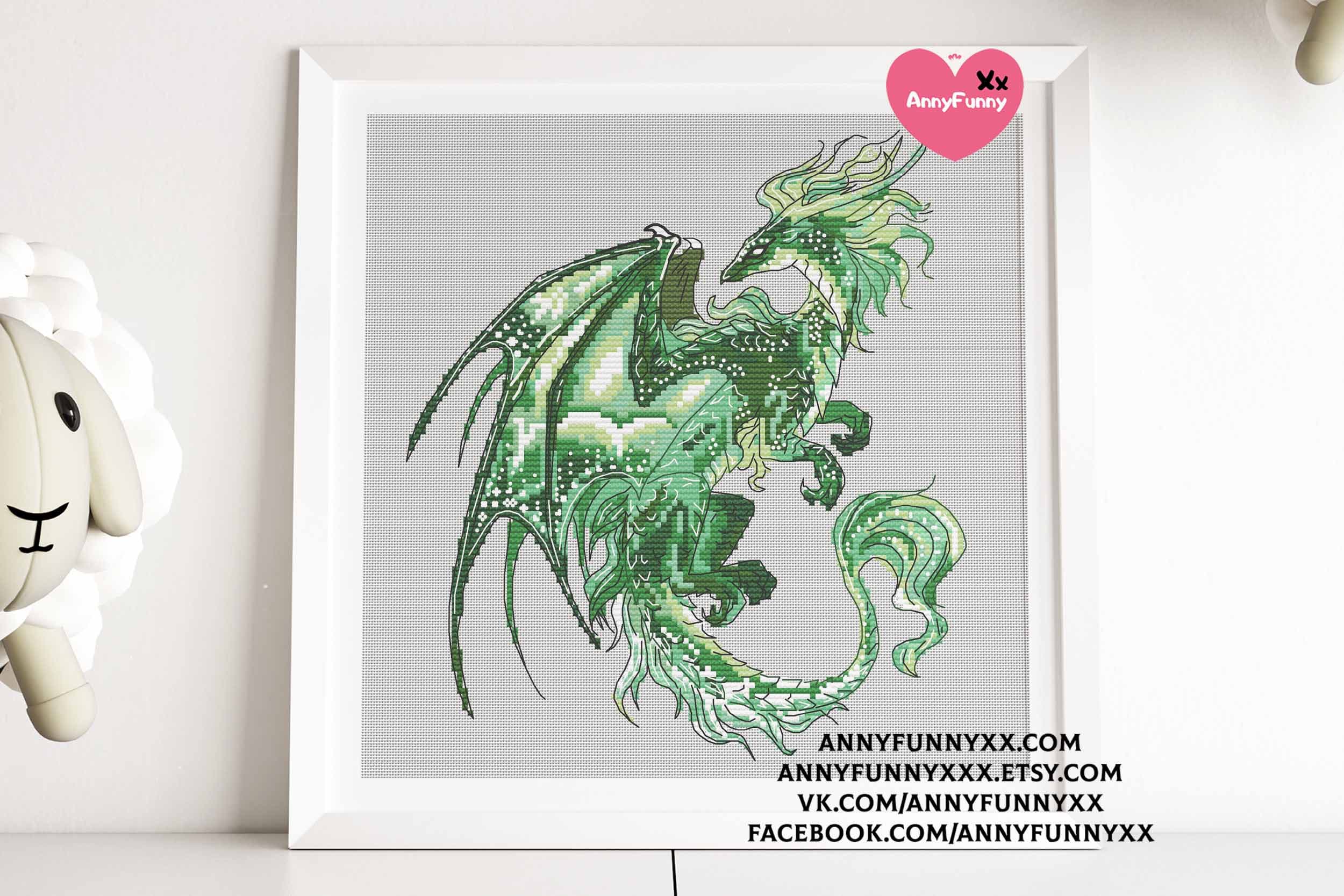 Emerald Green Dragon Cross Stitch Pattern PDF Fantasy Magic - Etsy