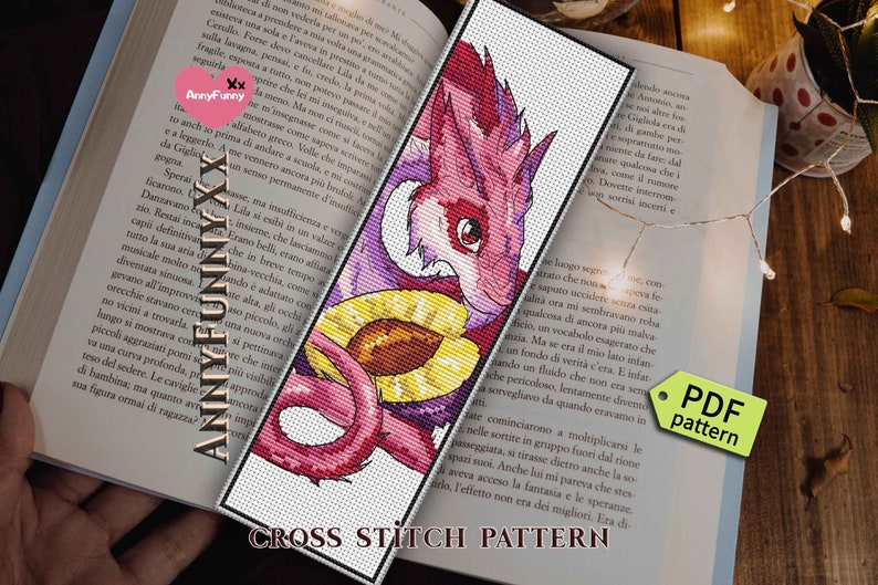 Dragon Bookmark Cross Stitch Pattern PDF Epic Dragons Pink Etsy