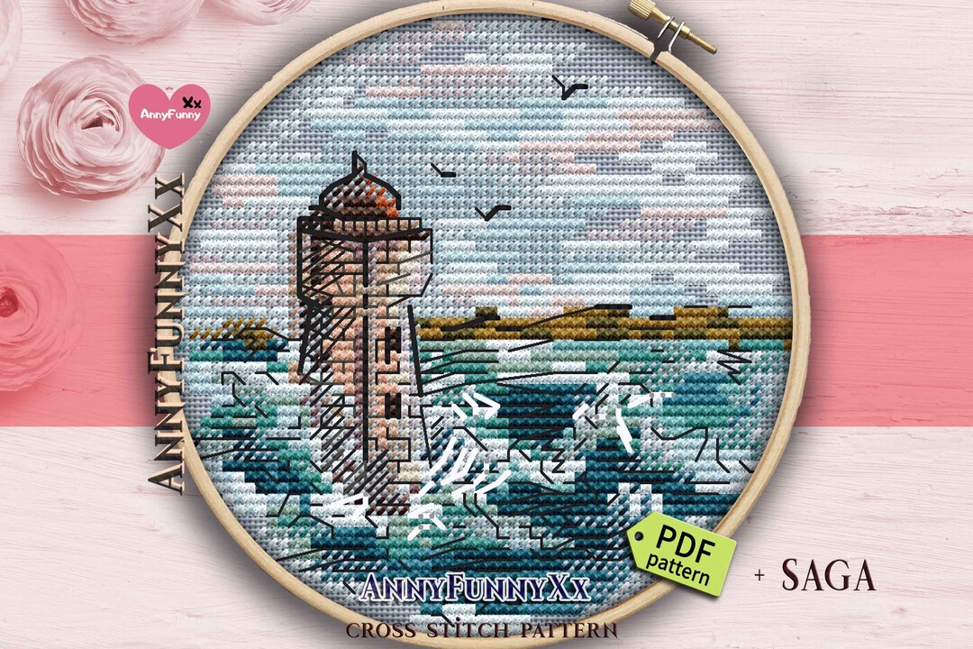 Ocean Wave Lighthouse Cross Stitch Pattern Nautical Nursery Decor Small ...