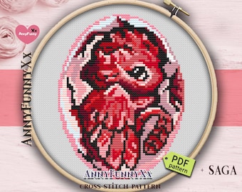 Baby Dragon eggs Cross stitch pattern Red dragons egg Fantasy tiny dragon baby Mystic creatures DIY Gift for boys nursery decor for beginner