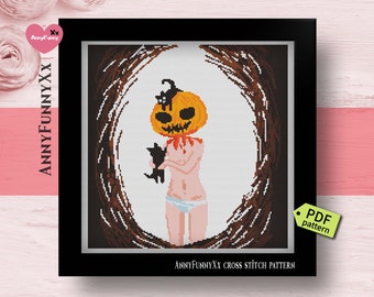Creepy cross stitch patterns pdf, Cat Scary Halloween