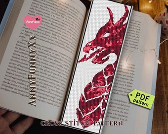 Red Dragon Bookmark cross stitch pattern New dad gift Dungeon magic needlepoint embroidery design Fantasy dragon gift for reader aesthetic
