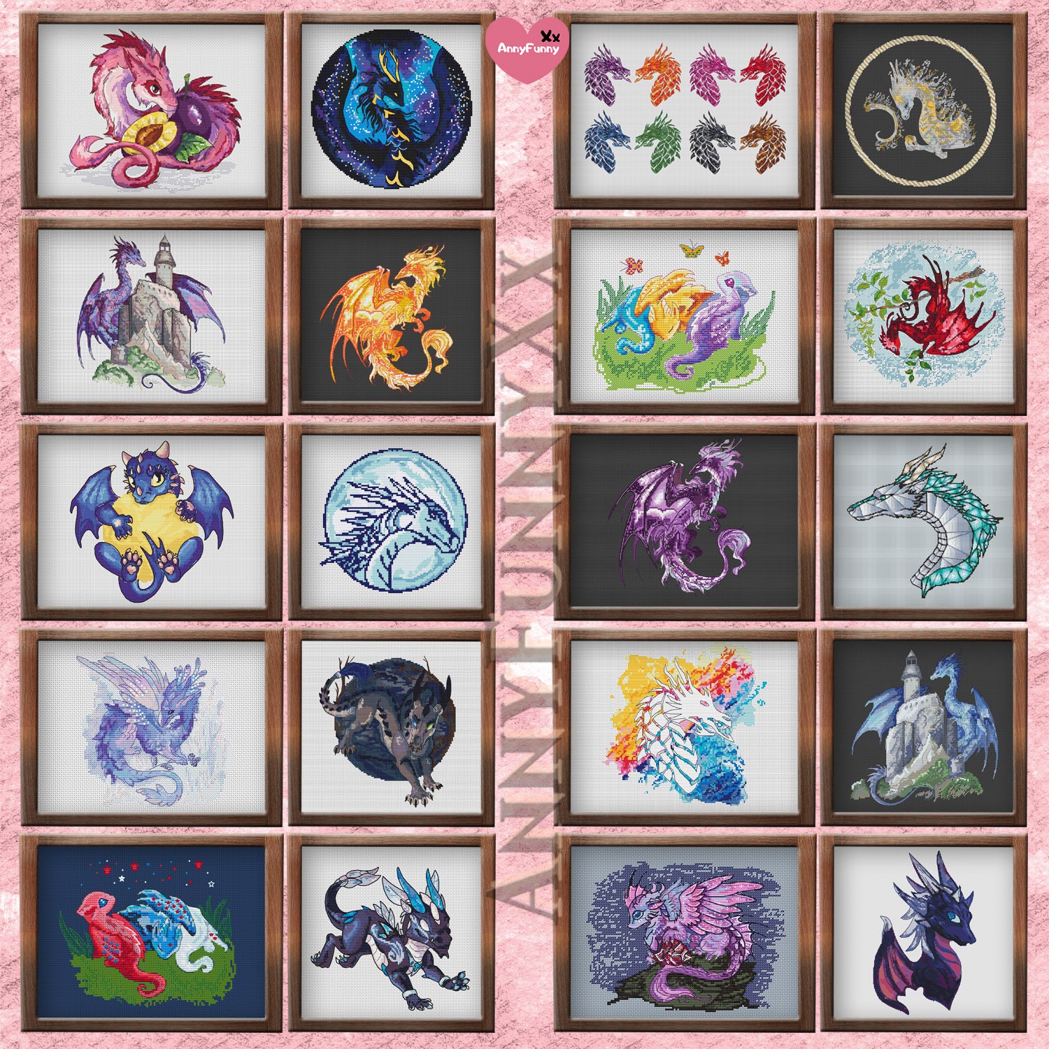 Dragon Cross Stitch Pattern PDF Young Emerald Green Dragons Needlepoint ...