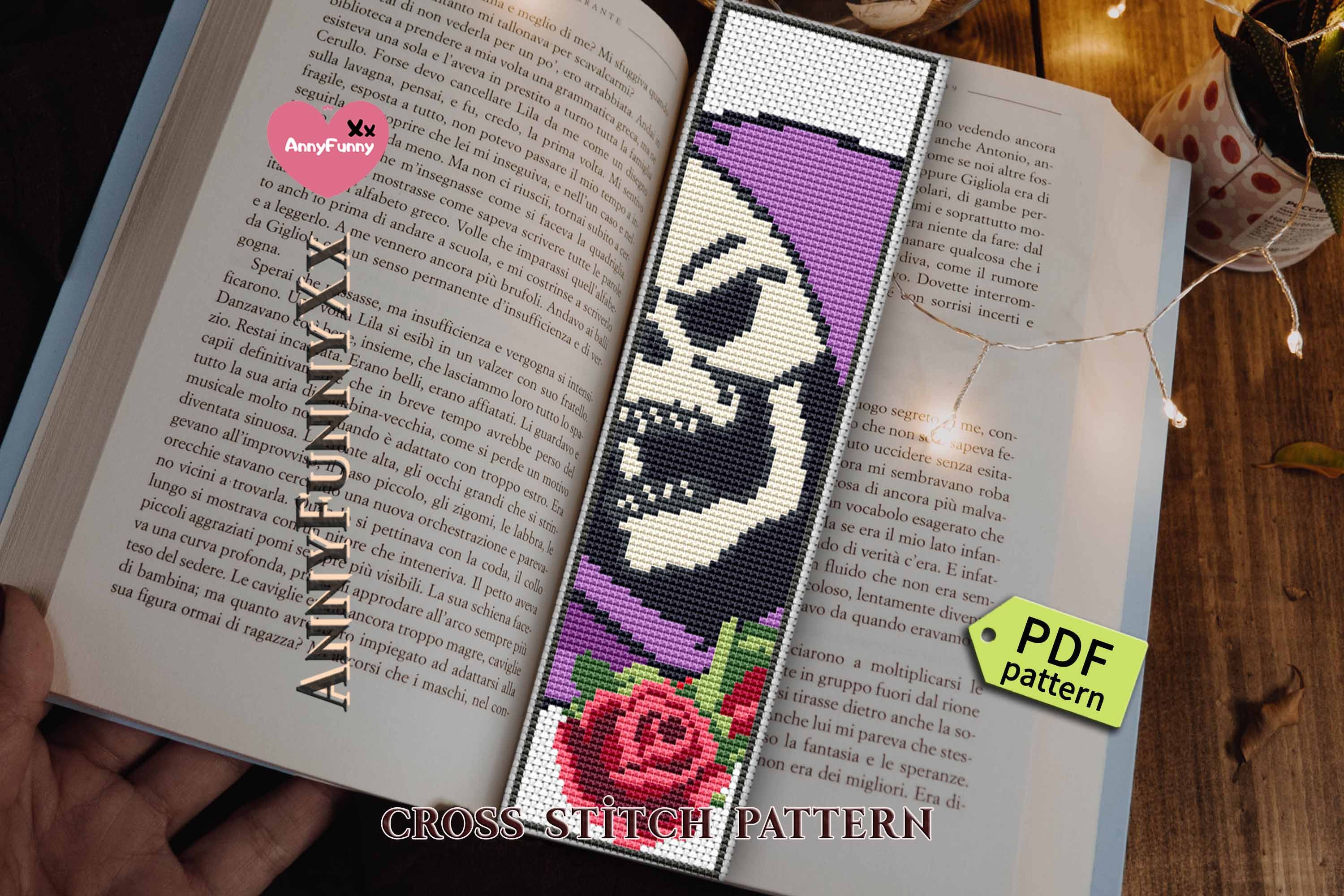 Halloween Bookmark Cross Stitch Pattern PDF Skeleton Embroidery Gothic ...