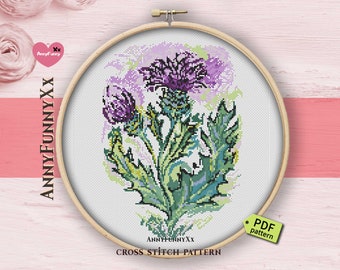 Korsstygnsmönster Skottland, skotsk tistel Vildblommor nålbroderimönster, DIY-present till barnflicka