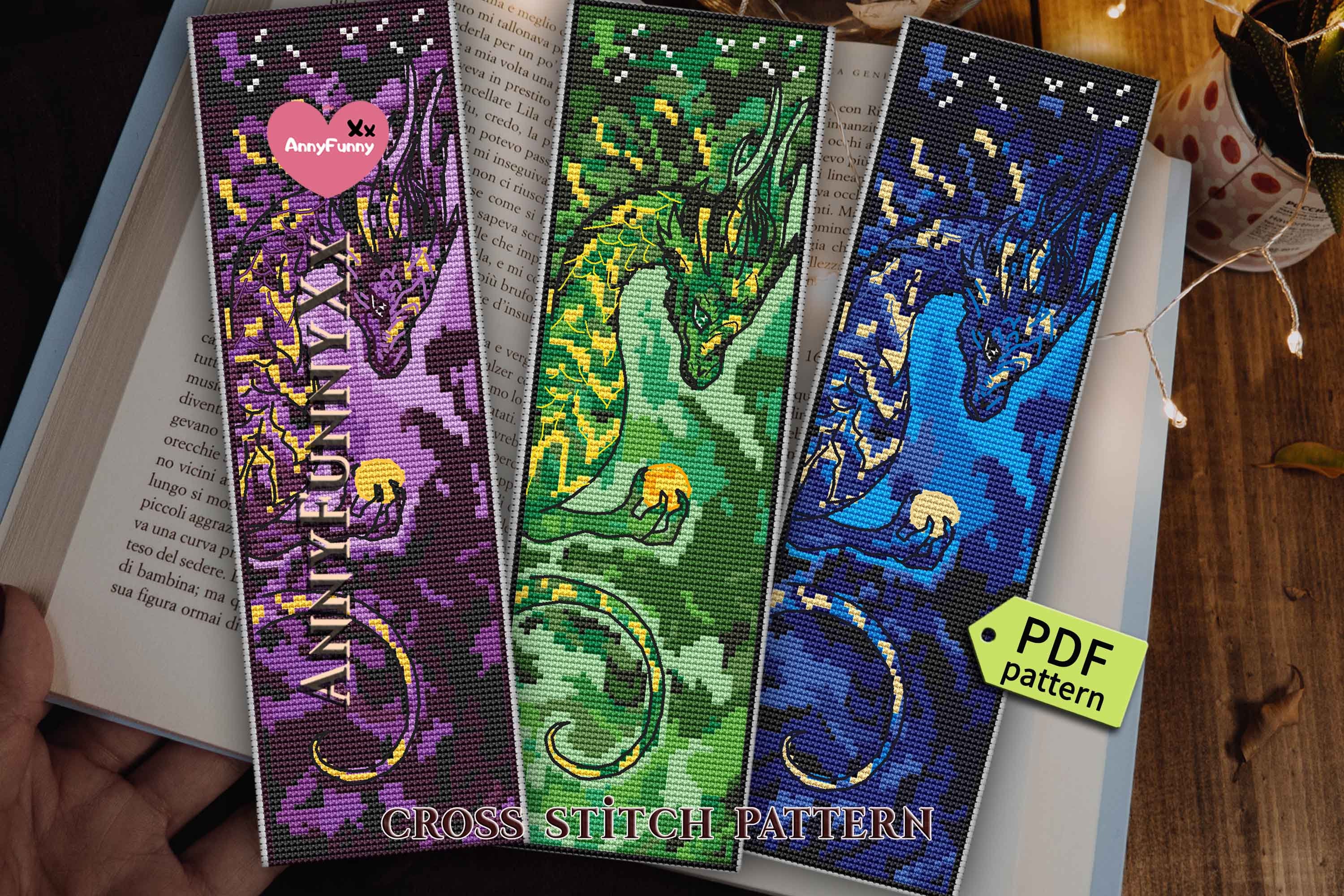 Green Dragon Bookmark Cross Stitch Pattern PDF Epic Dragons Etsy