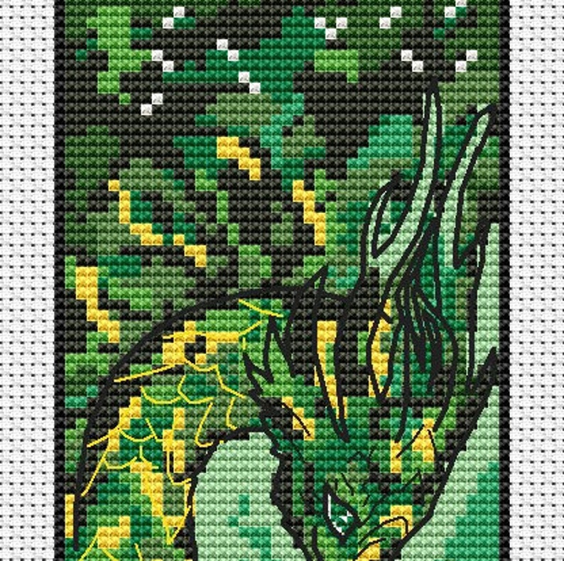 Green Dragon Bookmark Cross Stitch Pattern PDF Epic Dragons Emerald