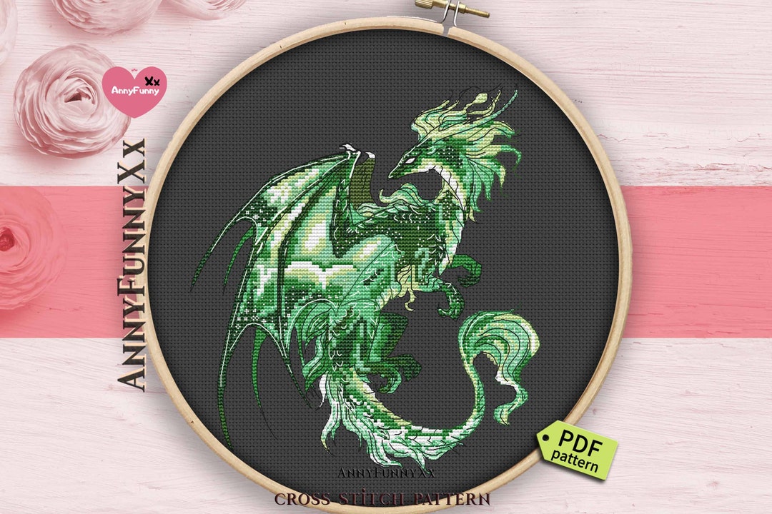 Emerald Green Dragon Cross Stitch Pattern Fantasy Magic Dragons ...