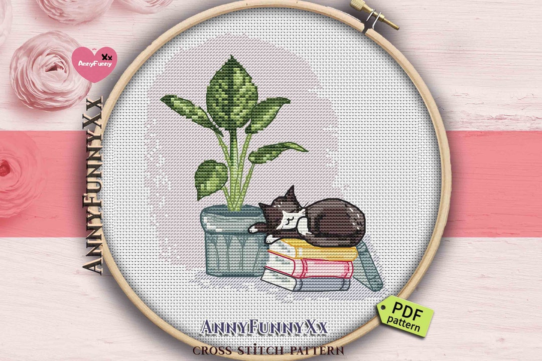 Cute Little Cat Cross Stitch Pattern PDF Cats and Books Cross-stitch ...