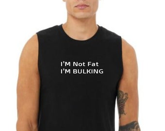 Men's black funny tank top, gym, shirt about bulking, fat joke, form fitting, gym svg