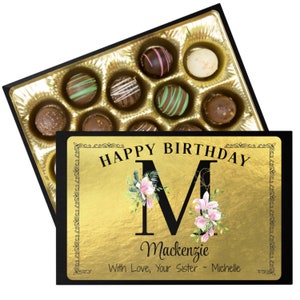 Decadent Assorted Chocolate Truffle Collection in a Personalized Happy Birthday Gift Box, 12 pc., Chocolate Gift, Edible Gift, Baked Goods