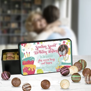 Decadent Assorted Chocolate Truffle Collection in a Personalized Sweet Birthday Wishes Gift Tin, 12 pc., Chocolate Gift, Edible Gift