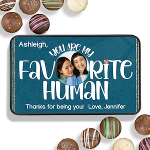 Decadent Assorted Chocolate Truffle Collection in a Personalized My Favorite Human Gift Tin, 12 pc, Chocolate Gift, Edible Gift, Baked Goods