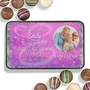 Decadent Assorted Chocolate Truffle Collection in a Personalized Our Sweet Thank You Gift Tin, 12 pc, Chocolate Gift, Edible Gift, Bake Good