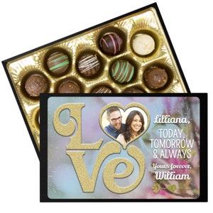 Decadent Assorted Chocolate Truffle Collection in a Personalized Love Gift Box, 12 pc., Chocolate Gift, Edible Gift, Baked Goods, Gift Box