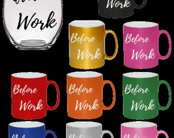 Set Mug + Verre 300 Ml – Before Work, After Work, Cadeau Bureau & Collègues