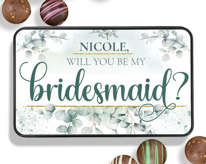 Decadent Assorted Chocolate Truffle Collection in a Personalized Will You Be My Bridesmaid Gift Tin, 12 pc., Chocolate Gift, Edible Gift