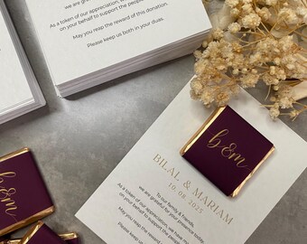 Wedding Chocolate Favours Card, Chocolate Favours, Party Favours, Square Chocolate, Personalised Favours, Custom Favours, Nikkah Favours