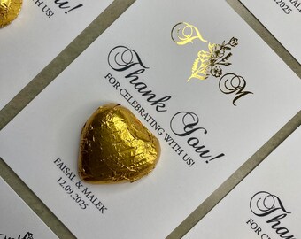 Wedding Foiled Heart Chocolate Favours Card, Chocolate Favours, Party Favours, Heart Chocolates, Personalised Favours, Custom Favours
