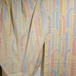 Vintage MOD Pastel Rainbow Fabric Design Sheet Set Twin Flat Fitted Cotton/Poly AMAZING