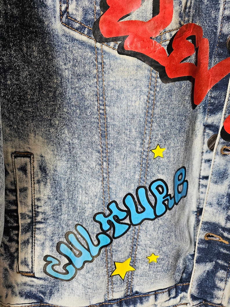 Amazing Acid Washed Graffiti Denim/jean Jacket Culture Evolve Unity - Etsy