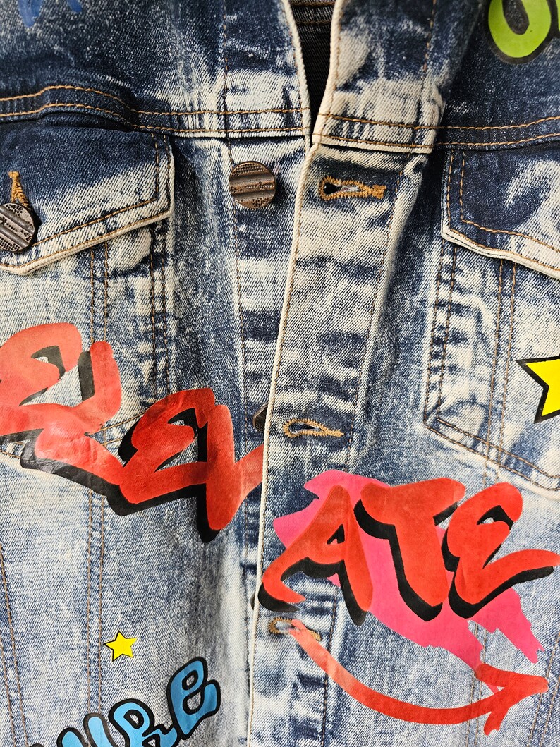 Amazing Acid Washed Graffiti Denim/jean Jacket Culture Evolve Unity - Etsy