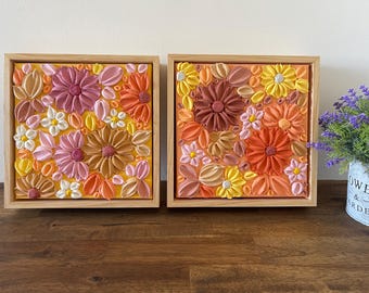 Textured Floral Painting Set: Abstract Acrylic Canvas Art (8x8in)