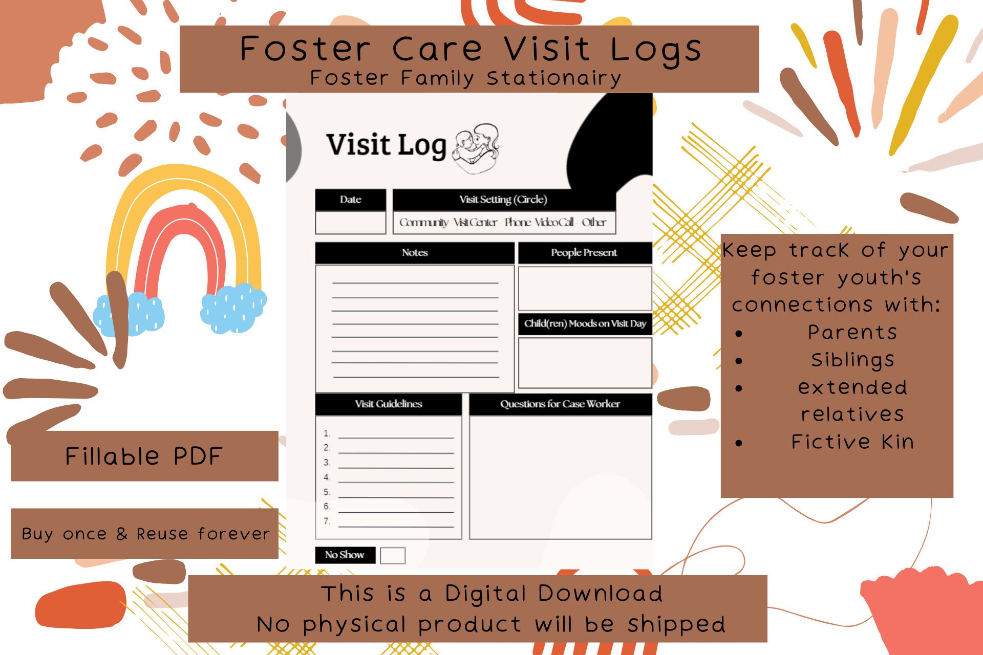 Foster Care Visit Log (fillable PDF) - Etsy
