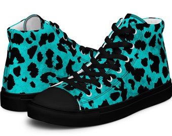 Turquoise Cheetah High Tops | Bold & Vibrant Canvas Sneakers for the Fashion-Forward