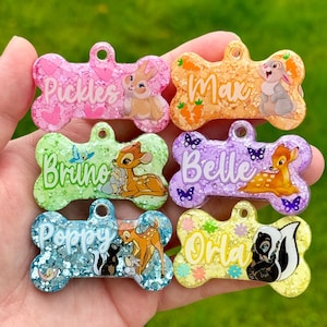 Bambi | Resin Dog Tag | Handmade ID Collar Charm | Personalised Pet Name | Puppy Pack Accessories | New Owner Gift | Disney | Thumper | Cute