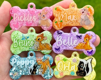 Bambi | Resin Dog Tag | Handmade ID Collar Charm | Personalised Pet Name | Puppy Pack Accessories | New Owner Gift | Disney | Thumper | Cute