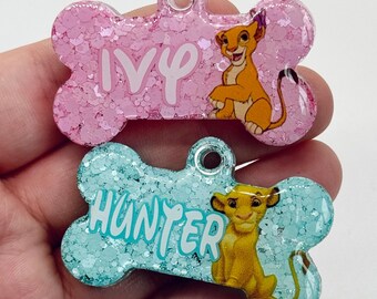 Simba or Nala cub | Resin Dog Tag | Handmade ID Collar Charm | Personalised Pet Name | Puppy Pack Accessories | New Owner Gift | lion king