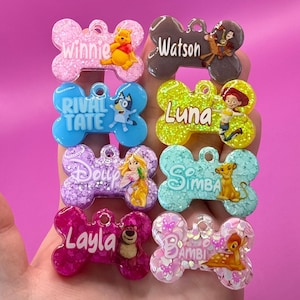 Custom Character | Resin Dog Tag | Handmade ID Collar Charm | Personalised Pet Name | Puppy Pack Accessories | New Owner Gift | Customised
