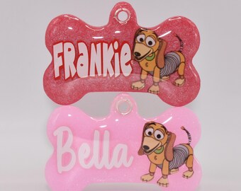 Slinky | Resin Dog Tag | Handmade ID Collar Charm | Personalised Pet Name | Puppy Pack Accessories | New Owner Gift | Toy Story
