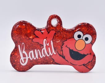 Elmo | Resin Dog Tag | Handmade ID Collar Charm | Personalised Pet Name | Puppy Pack Accessories | New Owner Gift | Sesame Street