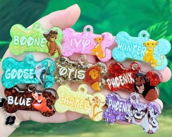 Lion King | Resin Dog Tag | Handmade ID Collar Charm | Personalised Pet Name | Puppy Pack Accessories | New Owner Gift | Simba | Pumbaa
