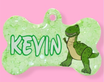 Rex  | Resin Dog Tag | Handmade ID Collar Charm | Personalised Pet Name | Puppy Pack Accessories | New Owner Gift | dinosaur Toy Story