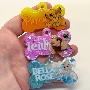 Custom Character | Resin Dog Tag | Handmade ID Collar Charm | Personalised Pet Name | Puppy Pack Accessories | New Owner Gift | Disney