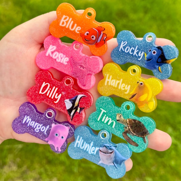 Finding Nemo | Resin Dog Tag | Handmade ID Collar Charm | Personalised Pet Name | Puppy Pack Accessories | New Owner Gift | Dory | Disney