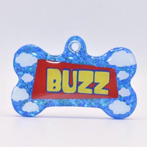 Toy Story Clouds Inspired | Resin Dog Tag | Handmade ID Collar Charm | Personalised Pet Name | Puppy Pack Accessories | Woody Buzz