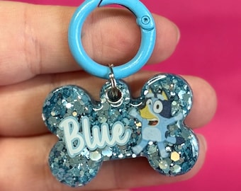 BLUEY blue dog | Resin Dog Tag | Handmade ID Collar Charm | Personalised Pet Name | Puppy Pack Accessories | New Owner Gift | Customised