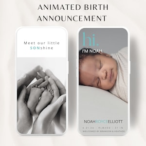 Geboorteaankondiging digitaal, babyjongen, geboortekaartje, geanimeerde geboorte, aankondigingstekst, elektronische babyaankondiging, video