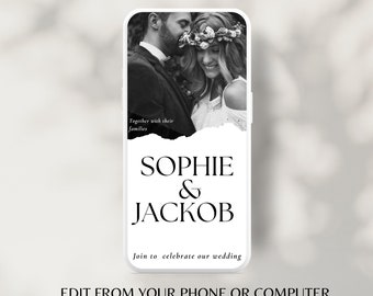Wedding Video Save the Date Template, Animated Wedding Invitation, Electronic Phone Save the Date, Editable Digital Canva Template