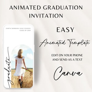 Modern Graduation Video Invitation, Simple Animated Grad Announcement, Graduation Invite, Grad Party Evite, Editable Template, Editable