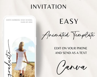 Modern Graduation Video Invitation, Simple Animated Grad Announcement, Graduation Invite, Grad Party Evite, Editable Template, Editable